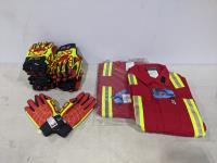 (2) Size 50R FR Red Coveralls with Reflective Striping and (8) Pairs of Gloves