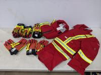 (2) Size 52R FR Red Coveralls with Reflective Striping and (7) Pairs of Gloves