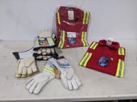 (2) Size 54R FR Red Coveralls with Reflective Striping and (7) Pairs of Gloves