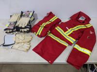 (2) Size 48R FR Red Coveralls with Reflective Striping and (10) Pairs of Gloves