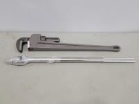 24 Inch Aluminum Pipe Wrench and 26 Inch 1 Inch Drive Flex Ratchet