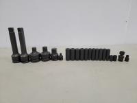 Qty of Gray Tools 3/8 Inch Drive Impact Sockets, 3/4 Inch and 1 Inch Extensions and Socket Adaptors