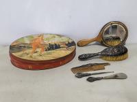 Vintage Tin, Mirror, Hairbrush and Comb