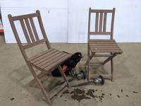 (2) Folding Wooden Chairs and Qty of Solar Lights