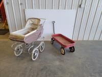 Vintage Gendron Baby Carriage and Radio Flyer Wagon