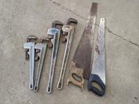 (4) Pipe Wrenches and (2) Hand Saws