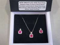 Smartlife 925S Red Ruby Square Halo 2 Piece Set