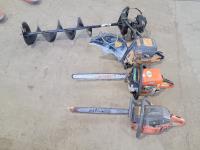 (2) Chainsaws, Strikemast Ice Auger and Partner K700 Concrete Saw