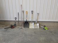 Qty of Gardening Tools and (2) Chainsaws