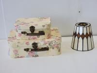 (2) Stationary Boxes and a Tiffany Style Lamp Shade