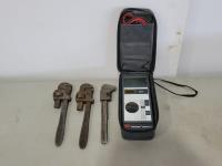 Megger BM403/2 Electric Motor Tester and (3) Antique Pipe Wrenches