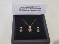 Smartlife Platinum Plated 2 Piece Red Ruby Heart Set