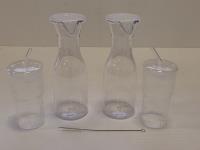 (2) Glass Cups, (2) Pouring Jugs