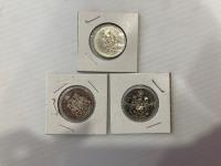 (3) Canadian Silver Fifty Cent Pieces