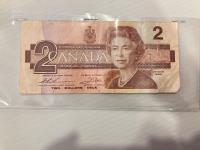 1986 Canadian Two Dollar Bill