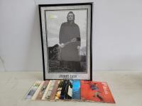 Johnny Cash Framed Picture and (12) Johnny Cash Record Albums