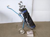 Set of Right Handed Golf Clubs with Spalding Caddy Bag and (12) Topflite D2 Diva Golf Balls