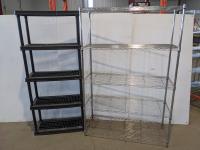 Five Tier Wire Shelf and Five Tier Poly Shelf