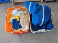 Tote of Coveralls and Jackets and Tote of Gloves