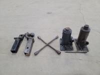 (2) 8 Ton Bottle Jacks, Cross Wrench and (2) Hitches