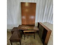 Kitchen Table, Coffee Table, End Tables, Cabinet with Sliding Glass Doors
