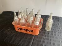 (13) Antique Pic-a-Pop Glass Bottles w/ Crate