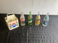 (4) Antique Glass Bottles w/ Pepsi Crate