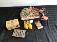 (2) Pocket Warmers w/ Wooden Shoes, Car Mirror & Grader 
