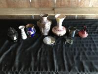 (6) Vases w/ Tin Mug, Mirror & Glass Butterfly 