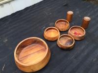 (5) Wooden Bowls w/ Wooden Salt & Pepper Shakers 