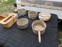 (5) Pots & Wooden Basket