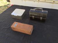 Metal Lunch Box, Wooden Box & (30 Tins 