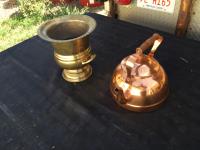 Copper Tea Pot & Brass Champagne Bucket 