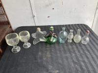 (6) Glass Bottles & (2) Glass Cups 