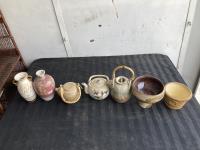 (3) Teapots, (2) Vases & (2) Bowls 