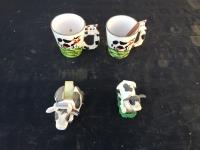 (2) Cow Coffee Mugs, Cow Scotch Tape Roller & Cow Figurine 