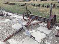 Antique Wooden Wagon Axle w/ Metal Wheels 