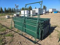 (27) 10 Ft 5 Bar Corral Panels and Overhead Frame Gate