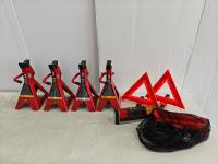 (4) 3 Ton Jack Stands (3) Road Safety Triangles