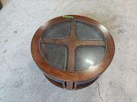 Round Glass Insert Coffee Table with (4) Nesting Foot Rests