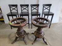 (4) Counter Height Chairs and (2) Wooden Table Bases