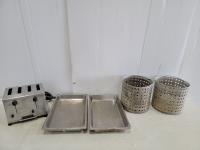 Toastswell 208 V 4 Slot Commercial Toaster, (2) Deep Fryer Baskets and (2) Stainless Steel Serving Trays