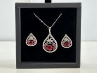 Smartlife Red Ruby Teardrop Necklace and Earrings