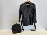 Ladies Medium Leather Jacket and Roots Backpack