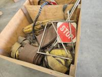 Misc Straps and Brackets, (2) Stop/Slow Signs, Qty of 6 Inch Lay Flat Hose