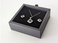 Smartlife Platinum Plated Emerald Halo Necklace & Stud Earrings C4