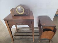 Vintage Sewing Machine, Side Table and Mantle Clock