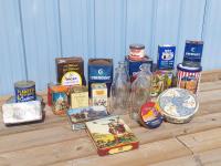 Vintage Milk Bottles and Various Vintage Tins