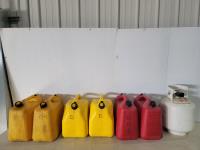 (4) 20L Diesel Jerry Cans, (2) 20L Gas Jerry Cans and (1) 20 lb Propane Tank