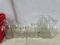 (12) Assorted Sized Glass Milk Bottles